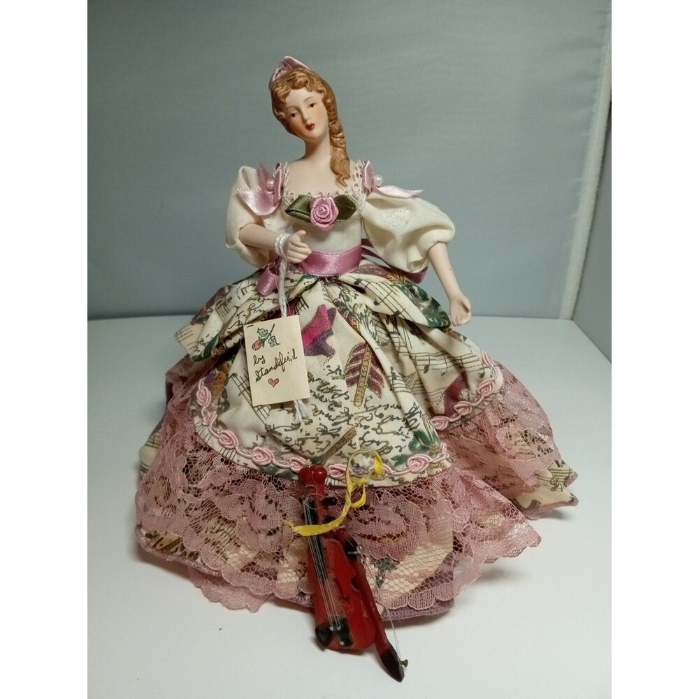 1994 Little Friends Gifts Exclusive Victorian Tassel Doll Pink Ruffles Violin 7"